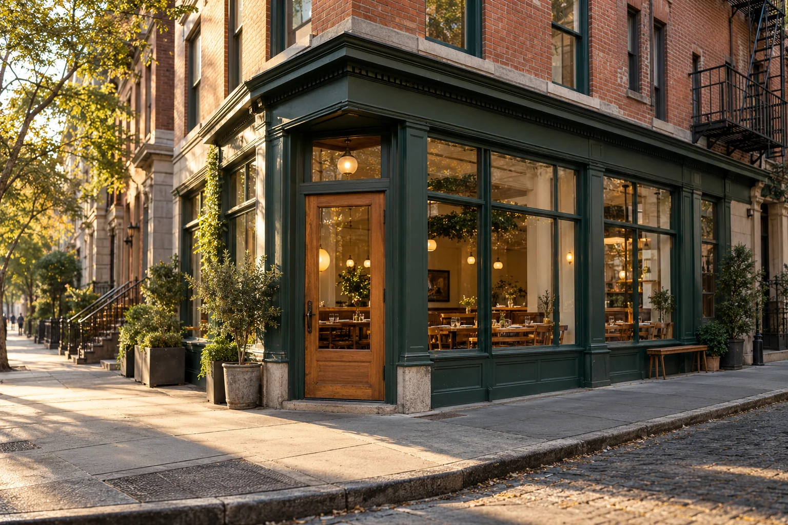 An illustrative neighborhood restaurant and shared cultural setting